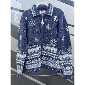 Vintage 90s Tiara International blue snowflake Christmas zip sweater fair isle L